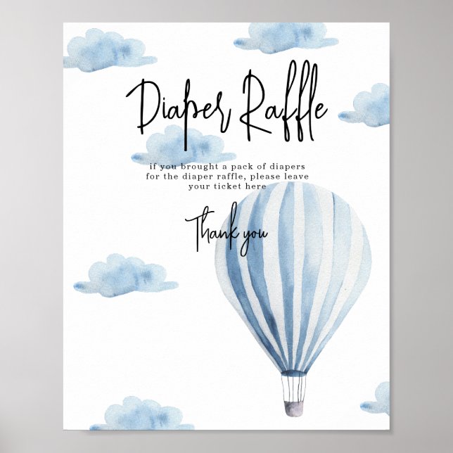 Affiche Lancer de couches pour bébé en montgolfière (Devant)