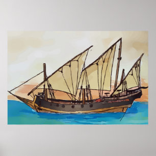 Affiche L'ancien navire à voiles Xebec 