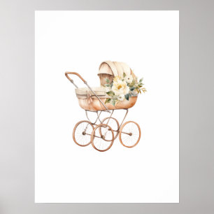 Affiche Landième de bébé vintage avec bouquet floral