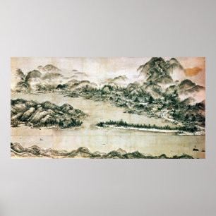 Affiche Landscape of mountains and a river