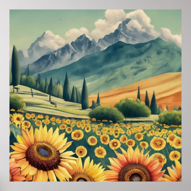 Affiche Landscape Sunflowers Boho (Devant)