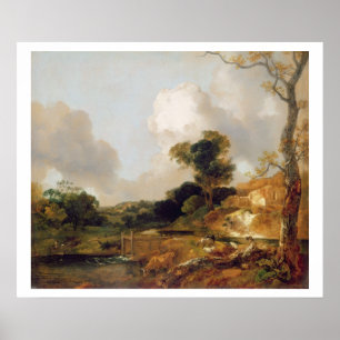 Affiche Landscape with Stream and Weir (oil on canvas)