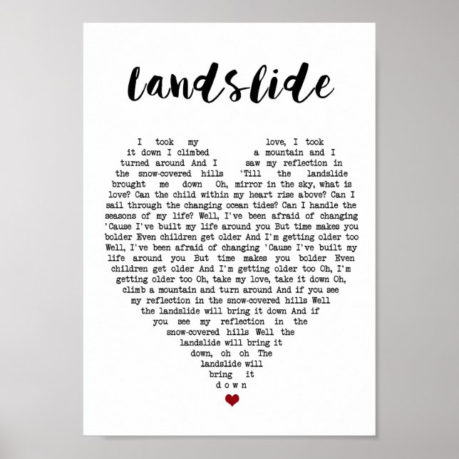 Affiche Landslide Wall Art Chanson Lyrique Coeur Imprimer (Devant)