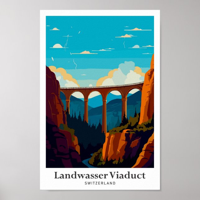 Affiche Landwasser Viaduc Suisse Travel Art Vintage (Devant)