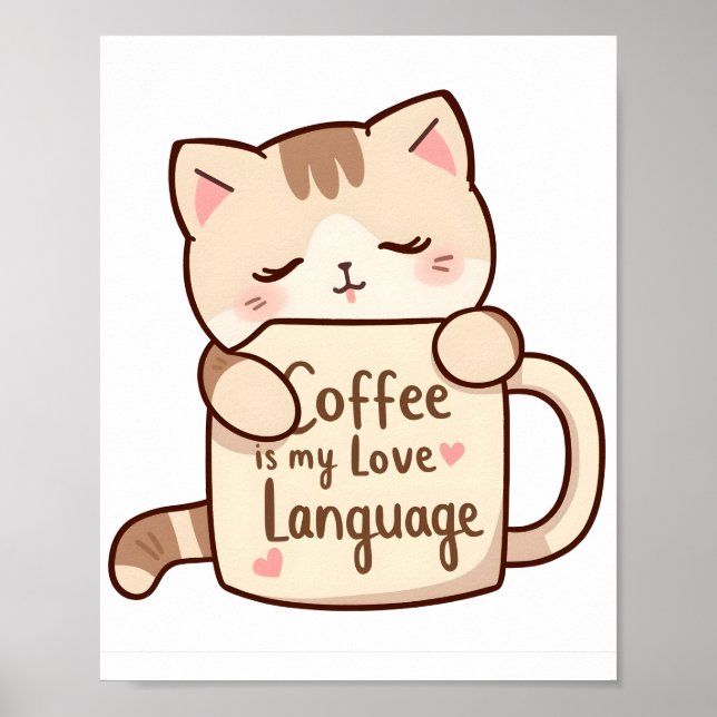 Affiche Langage d'amour Café Chat Mignon (Devant)