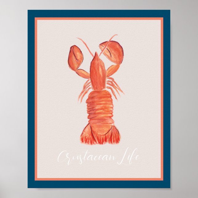 Affiche langouste de homard Crustacé Aquarelle Terre (Devant)