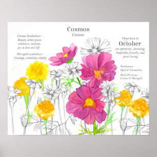 Affiche Langue des fleurs de naissance d'octobre Souci