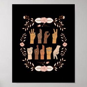 Affiche Langue des signes anti-Trump Asl Floral Drôle