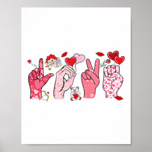 Affiche Langue des signes mignonne Valentines Coeur Mains 