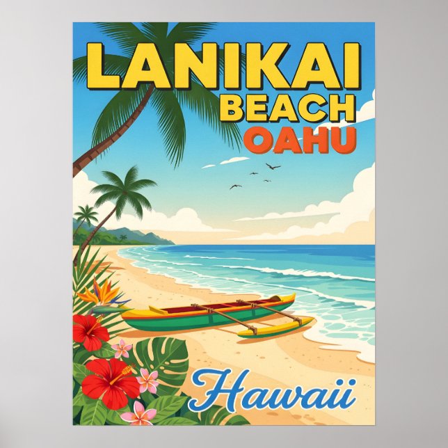 Affiche Lanikai Beach, Hawaii - Canoë Tropical (Devant)