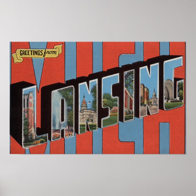 Affiche Lansing, Michigan - Scènes de grandes lettres (Devant)