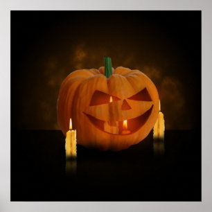 Affiche Lanterne Citrouille d'Halloween avec bougies