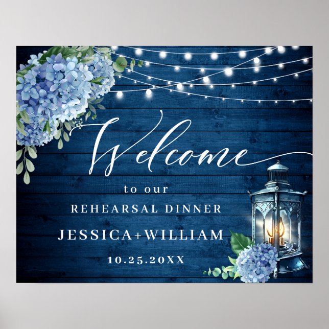 Affiche Lanterne en bois Hydrangea bleue Bohème Dîner de r (Devant)