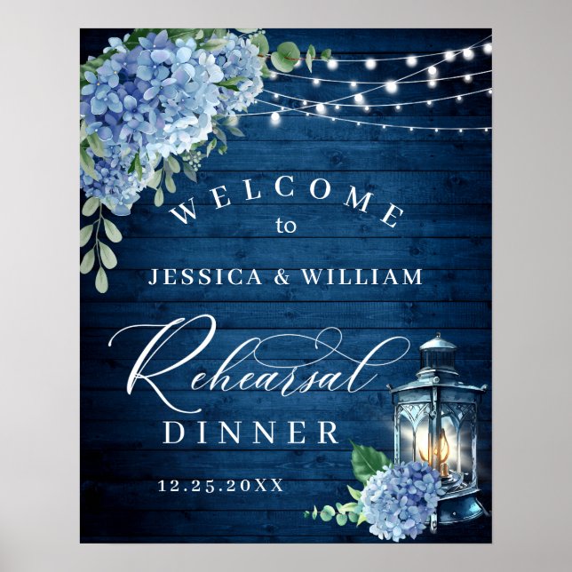 Affiche Lanterne en bois Hydrangea bleue Bohème pour dîner (Devant)