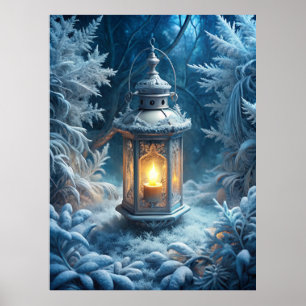 Affiche Lanterne hivernale enchantée – Forêt enneigée magi