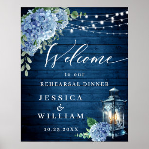 Affiche Lanterne Hydrangea Bleue Bois Bohème Dîner de Répé