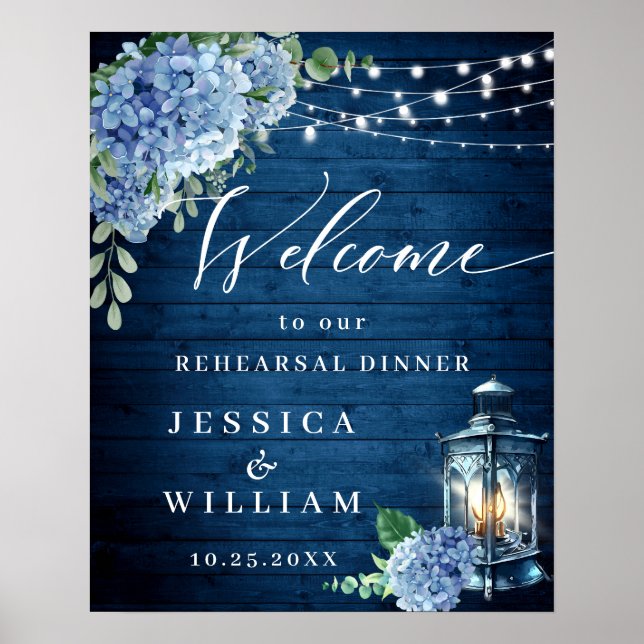 Affiche Lanterne Hydrangea Bleue Bois Bohème Dîner de Répé (Devant)