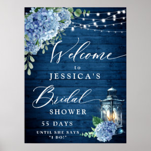 Affiche Lanterne Hydrangea Bleue Bois Bohème Mariage