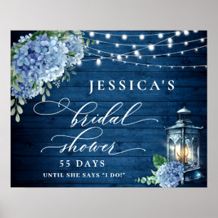 Affiche Lanterne Hydrangea Bleue Bois Bohème Mariage