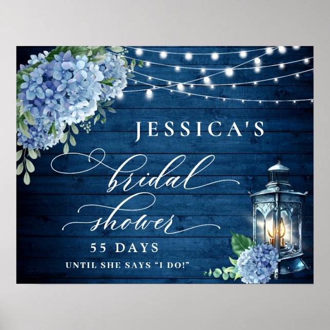 Affiche Lanterne Hydrangea Bleue Bois Bohème Mariage (Devant)