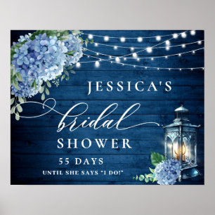 Affiche Lanterne Hydrangea Bleue Bois Boho Shower de Marié