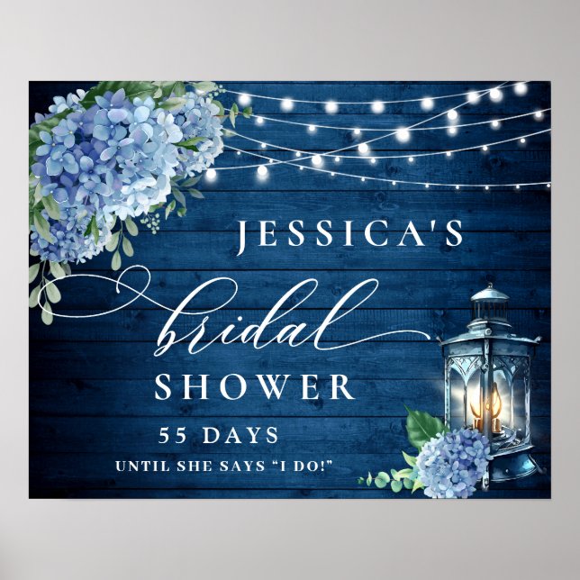 Affiche Lanterne Hydrangea Bleue Bois Boho Shower de Marié (Devant)