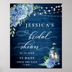 Affiche Lanterne Hydrangea Bleue Bois Bridal Shower Bohème
