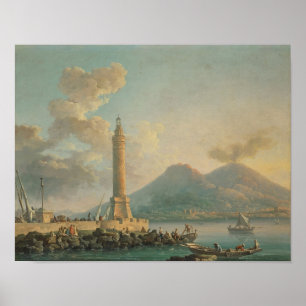 Affiche Lanterne Molo, Naples avec Vésuve au-delà de Carl