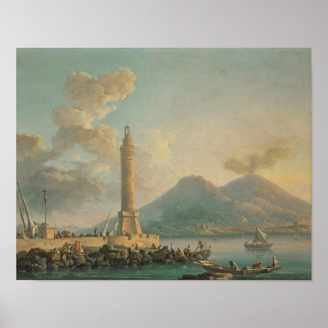 Affiche Lanterne Molo, Naples avec Vésuve au-delà de Carl (Devant)