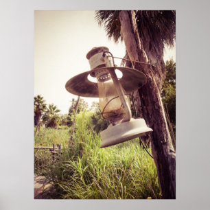 Affiche Lanterne Vintage rustique accrochée à l'extérieur 