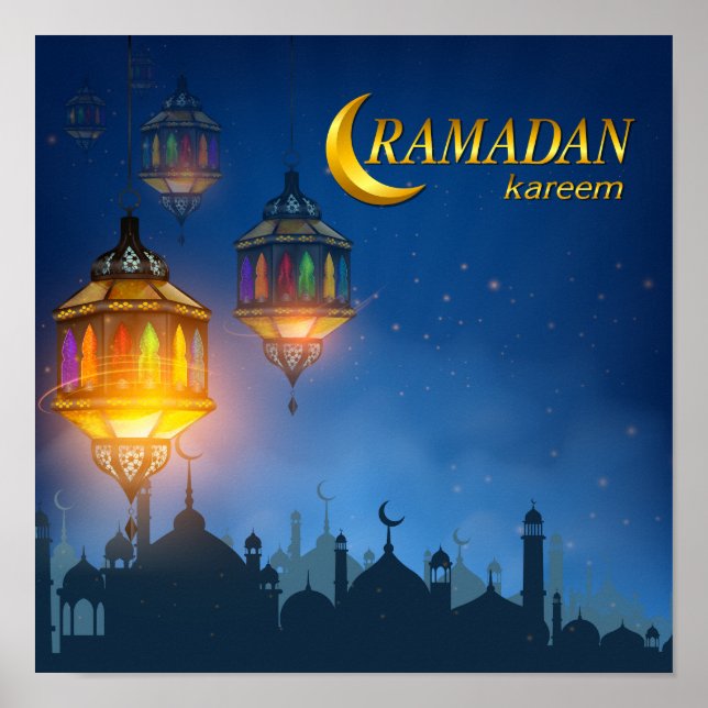 Affiche Lanternes couleur bleu Ramadan (Devant)