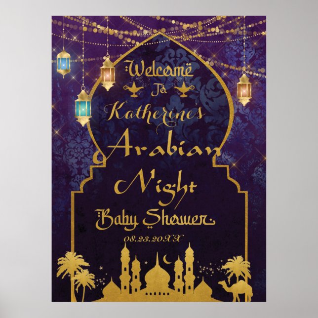 Affiche Lanternes Exotic Arabian Nights Baby shower Bienve (Devant)