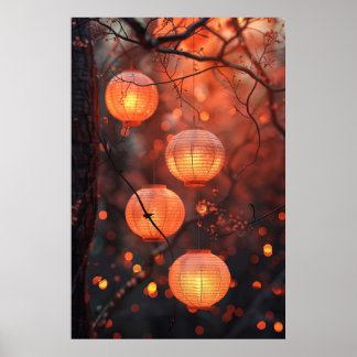 Affiche Lanternes Japonaises la Nuit – Art à l'Aquarelle C