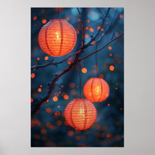 Affiche Lanternes japonaises la nuit – Art aquarelle chau