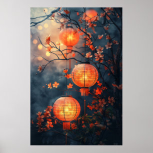 Affiche Lanternes japonaises la nuit – Chaleureuse art à l