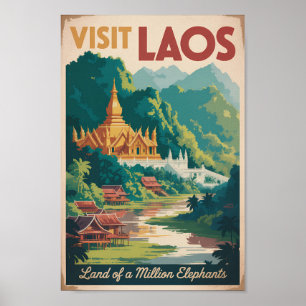 Affiche Laos Pha That Luang Illustration Art de Voyage