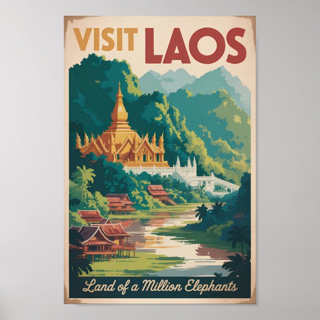 Affiche Laos Pha That Luang Illustration Art de Voyage (Devant)