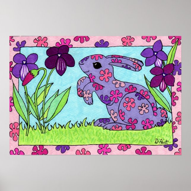 Affiche Lapin à fleurs violettes (Devant)