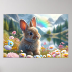 Affiche Lapin adorable à un lac enchanté