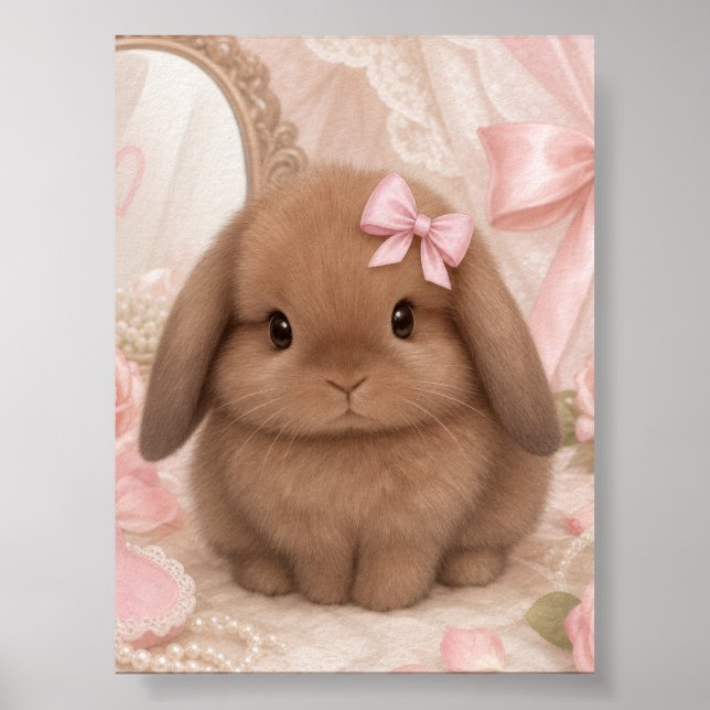 Affiche lapin aimanté avec un nœud rose coquette  (Devant)