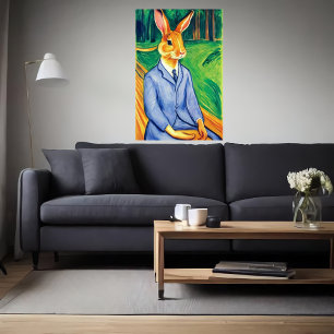 Affiche Lapin anthropomorphique en habit bleu Art AI