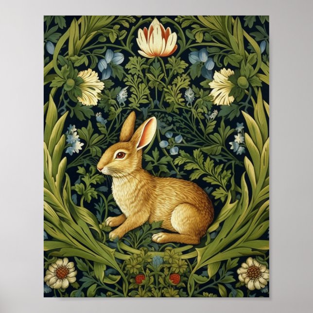 Affiche Lapin Art nouveau dans le jardin (Devant)