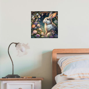 Affiche Lapin Art Nouveau Fantaisiste Élégance Florale