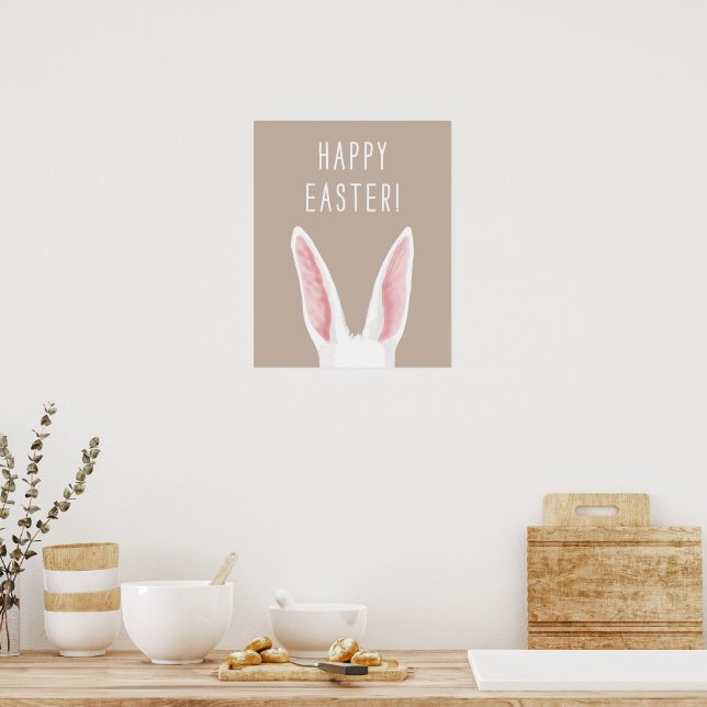 Affiche Lapin aux oreilles aquarelles sur fond beige Joyeu (Cuisine)