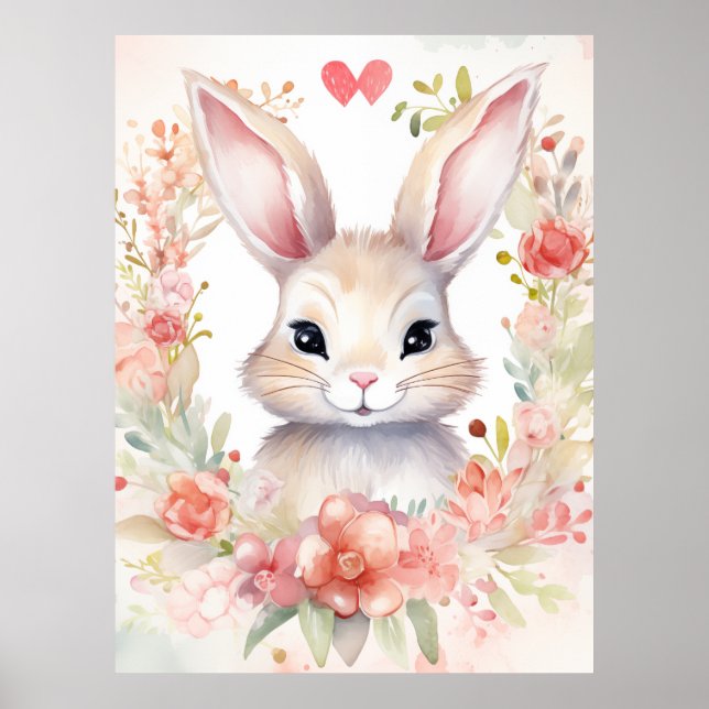 Affiche Lapin avec couronne de fleurs (Devant)