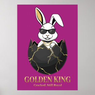 Affiche Lapin avec des lunettes cool, Or, fêlé, royal