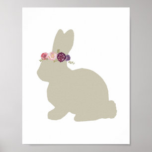 Affiche Lapin avec Fleurs Couronne Tête Peinture Animale