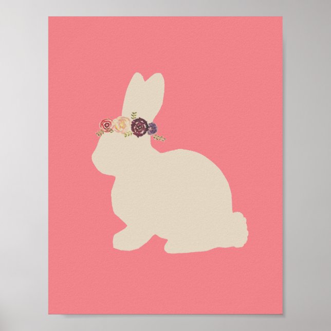 Affiche Lapin avec fleurs couronne tête peinture animale P (Devant)
