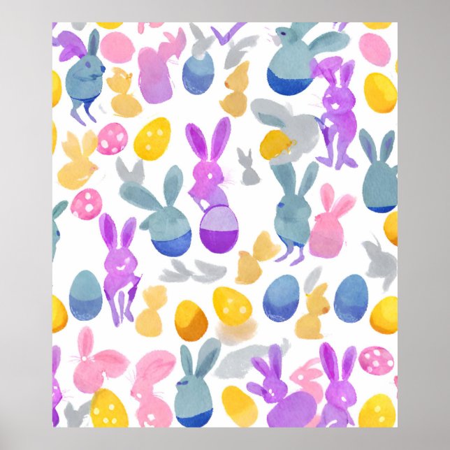 Affiche lapin avec oeufs de pâques (Devant)