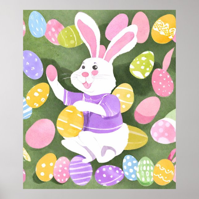 Affiche lapin avec oeufs de pâques (Devant)